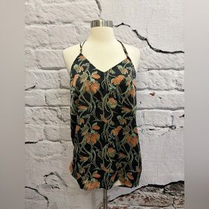 Halogen Black Orange Teal Floral Poppy Strappy Camisole Top Workwear Base Layer